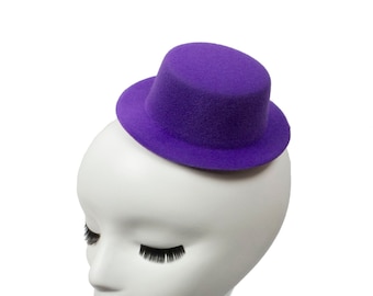 Mini Top Hat Fascinator Base -  5" Diameter with Hair Clips - Purple