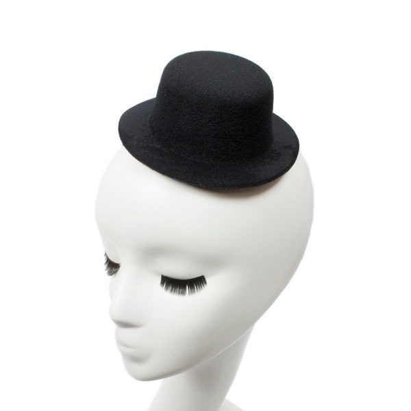 Mini Top Hat Fascinator Base -  5" Diameter with Hair Clips - Black