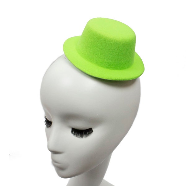 Mini Top Hat Fascinator Base -  5" Diameter with Hair Clips - Green