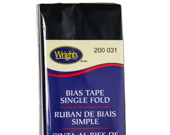 Cotton Bias Tape Wrights Single Fold .5" Wide 4 Yards - Nero