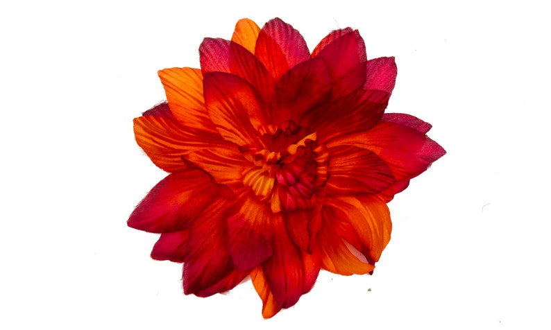 M /& S Schmalberg Fabric Flower Handmade Red Orange Dahlia 6 12