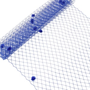 Birdcage Veil Netting with Dots, 10" Wide, Sold by the Yard  - Blue
