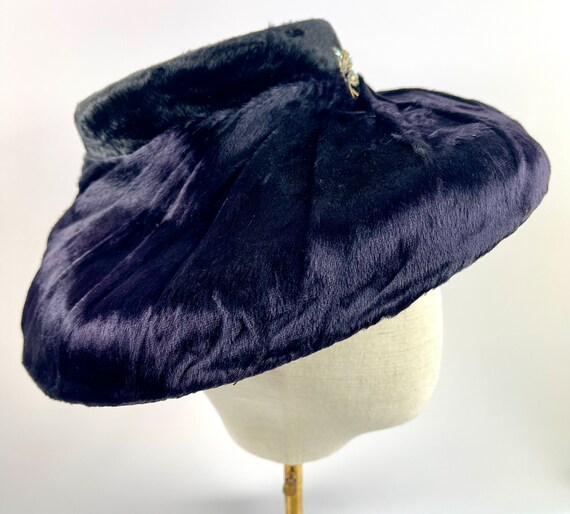 Vintage Millinery Black Fur Hat with Broach - image 3