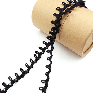 20 Yards Braid Trim With Elastic Button Loops Black Tassel Fringe Lace Trim With 60pcs Buttons Sewing Dress Zipper Extender For Costume Crafts Sewing