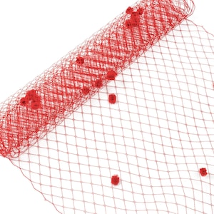 Birdcage Veil Netting with Dots, 10&quot; Wide, Sold by the Yard  - Red