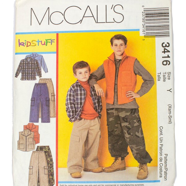 McCall's 3416 Children's Button Shirt, Cargo Pants, Vest Uncut - Sizes XS - S