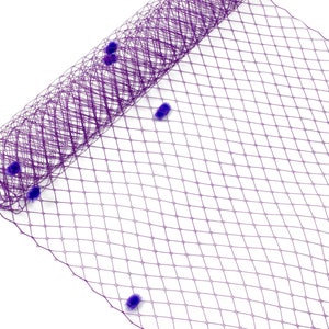 Birdcage Veil Netting with Dots, 10" Wide, Sold by the Yard  - Purple