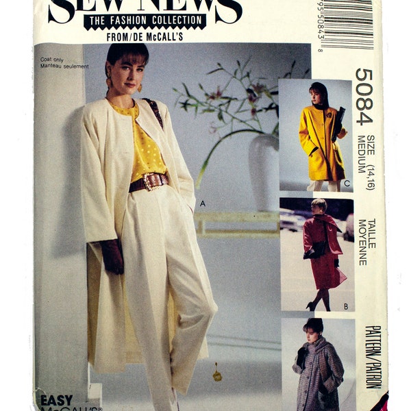 McCall's 5084 Sew News Women's Lined Coat and Scarf Uncut - Sizes 14 - 16