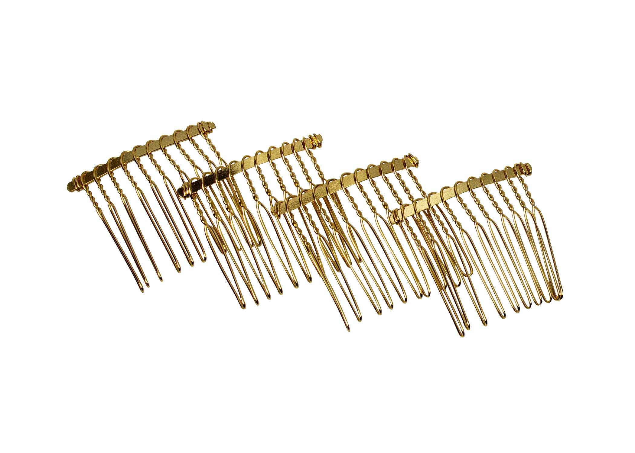 Peigne métallique torsadé pour voiles et coiffes de 2,5 cm de large, quatre pièces - Or