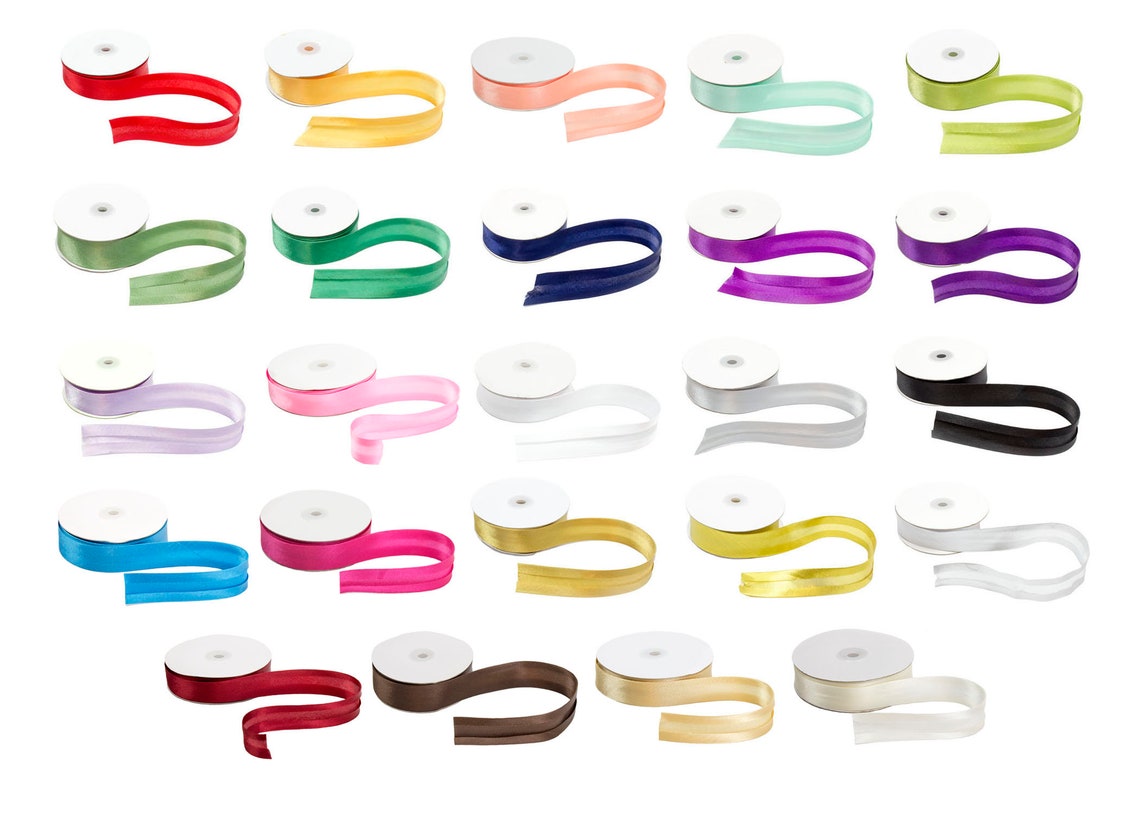 Satin Ribbon Bias Tape 25 Mm Single Fold White Sold by the Etsy