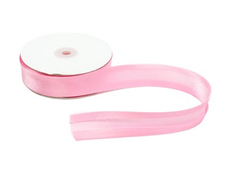 Satin Ribbon Bias Tape 25 mm Single Fold - Light Pink - Sold by the Yard