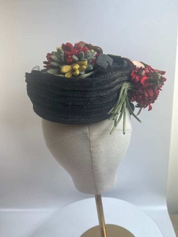 Victorian Edwardian Hat Millinery Black Straw Fel… - image 4