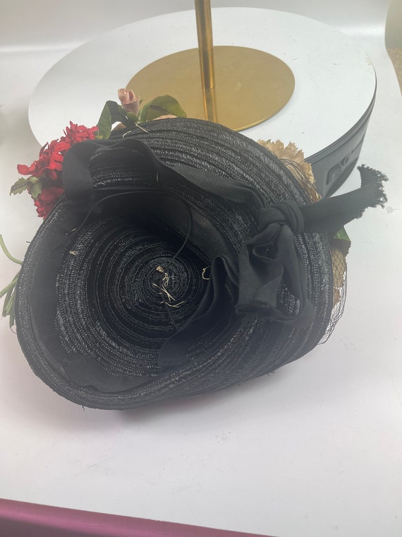 Victorian Edwardian Hat Millinery Black Straw Fel… - image 5
