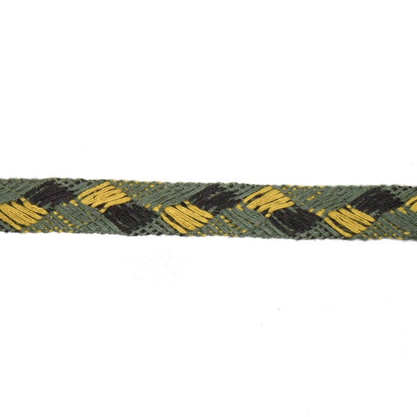 Vintage Trim Black, Gold, Green Woven Pattern 1/2" Wide - Sold by the Yard