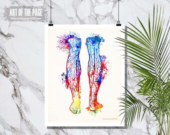 Anatomy print, "Watercolor Legs Vascular System", Circulatory system, Nurse Graduation gift, Cardiologist gift, Vascular surgeon gift