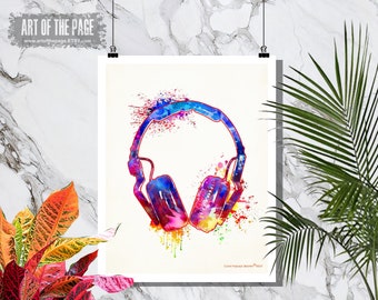 Music print, "Watercolor Headphones", 11"x 14" poster, DJ print, Hip Hop art,Rap art print, Beat music print,Old School Hip Hop, Music Lover