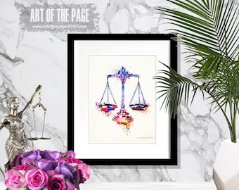 Watercolor Scales of Justice Print: Lawyer Office Decor (8.5"x11")