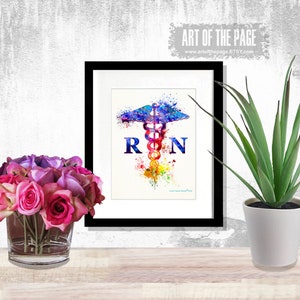 Registered Nurse Gift, "Watercolor Registered Nurse - Caduceus", 8.5"x11" print, Medical print,  Watercolor RN Art, Medical Office decor