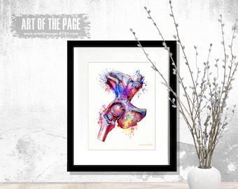 Watercolor Hip Joint Anatomy Art Print: Osteopathic Gift, Orthopedic Art (8.5" x 11")