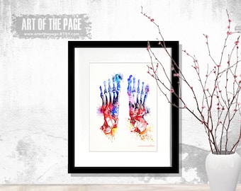 Anatomy print, "Watercolor Feet", 8.5" x 11" print, Podiatrist gift, Nurse Gift, Skeleton Foot, Orthopedic gift, DPM gift, Foot print