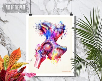 Watercolor Hip Joint Anatomy Art Print: Orthopedic Gift