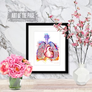 Anatomy print, &quot;Heart and Lungs- Watercolor&quot;, 8.5&quot; x 11&quot;, Lungs print, Pulmonologist Gift, Nurse Graduation gift, Medical Decor, Lungs art