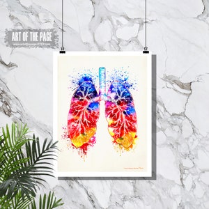 Anatomy Medical print,&quot;Watercolor Lungs&quot;,11&quot; x 14&quot;, Registered Nurse Gift, Nurse Graduation gift, Watercolor Splatter art, Anatomy Lungs Art