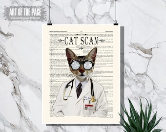 Medical print, "Cat Scan" - 11" x 14" print, whimsical cat print, Veterinary gift,  Doctor gift, Medical intern gift, cat lover art,Vet Tech