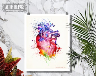 Anatomy Medical print, "Watercolor Heart", 11" x 14",Registered Nurse Gift,Nurse Graduation gift, Watercolor Splatter art, Anatomy Heart Art