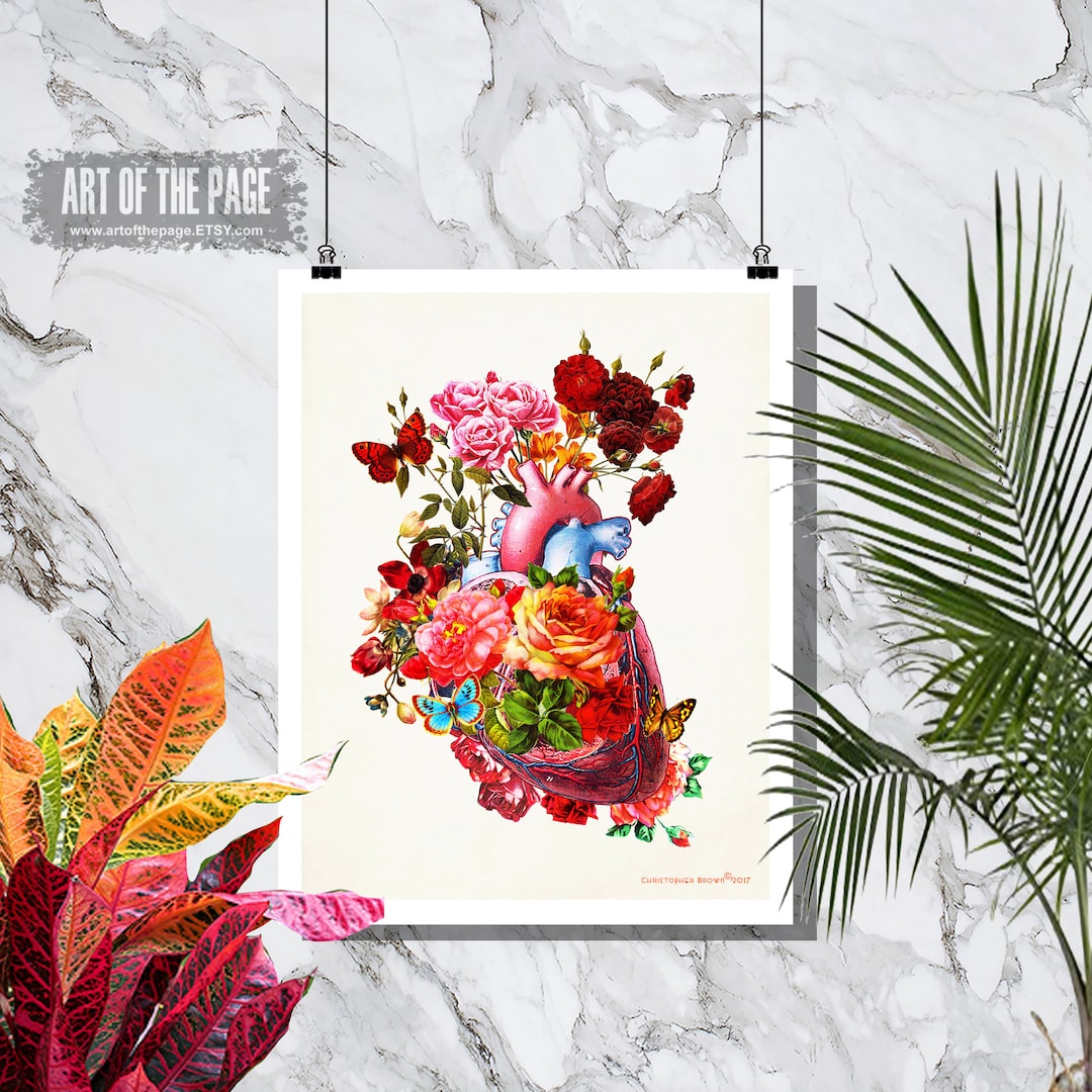 Anatomy Art Print: Heart Flowers - Vintage Medical Illustration 11" X ...