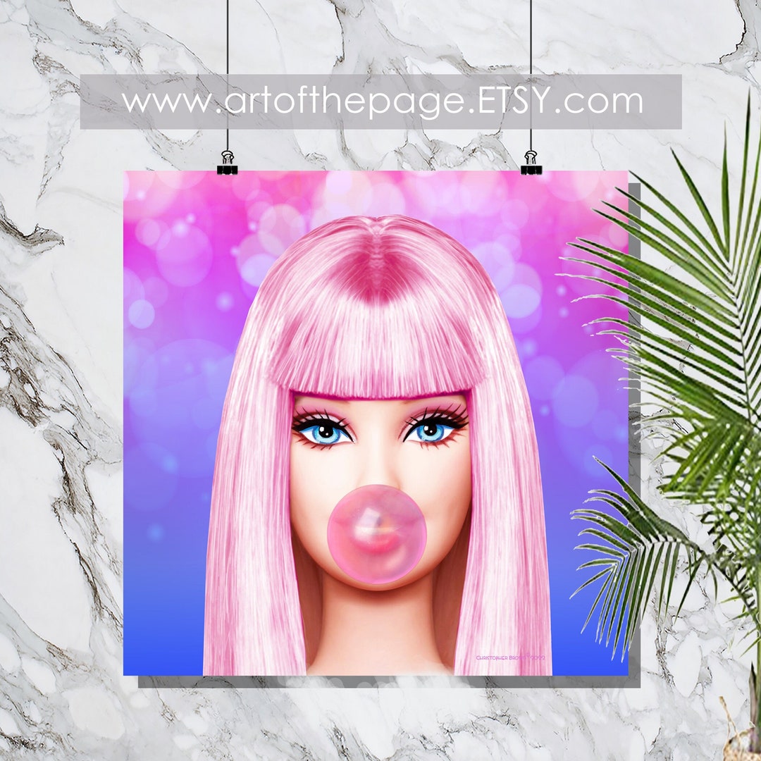 Barbie Print bubble Gum Barbie Square Poster Etsy