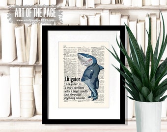 Lawyer print, "LitiGator- Shark, Definition",  Lawyer Gift, Funny Lawyer print, Pass the Bar gift, Law Office Decor, Attorney gift