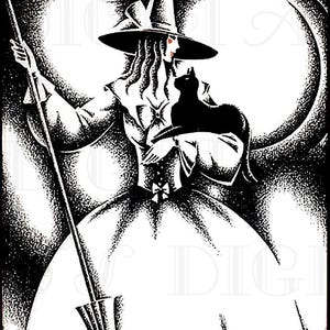 RARE! Vintage Halloween Witch Illustration: 1920s Flapper Deco Image (Digital Download)