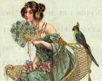 Rare Gorgeous Art Nouveau Lady VINTAGE Digital ILLUSTRATION. Digital DOWNLOAD