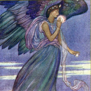 PERFEKTER violetter ENGEL!  Vintage Jugendstil Engel Illustration. Engel DIGITAL Download. Perfekt zum Kartenbasteln!