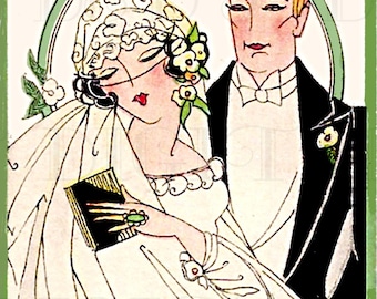 1920s Art Deco Bride & Groom Illustration: Vintage Wedding (Digital Download)