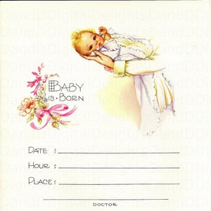 Vintage Baby Record Book Page: Color Illustration (Digital Download)