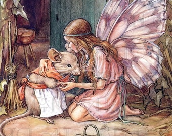 Sweet FAIRY With Mama MOUSE! Vintage Fairy Illustration. Digital Fairy Download. Digital Fairy Printable Image. Cecily Mary Barker