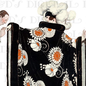 Elegante bata Art Déco superlativa. Ilustración de moda francesa estilo flapper vintage. Descarga digital Art Déco francés. Impresión de moda vintage.