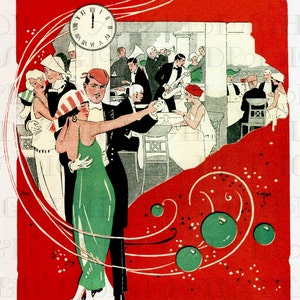 Fantastisch Art Deco oudejaarsfeest! Vintage digitale nieuwjaarsdownloadillustratie. Digitale nieuwjaarsdeco uit de jaren 1920 downloaden. Uitnodigingen!