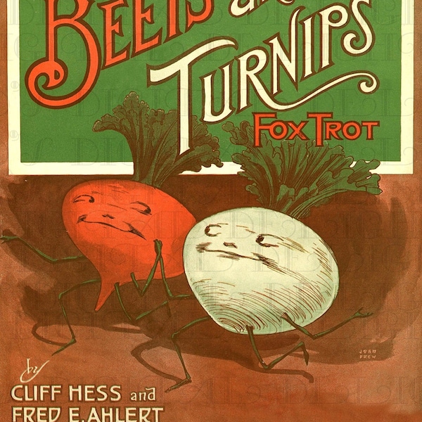 Beets and TURNIPS RAG! Weird Offbeat Antique Sheet Music Illustration. Digital Vintage Download. Unusual Digital Vintage Print.