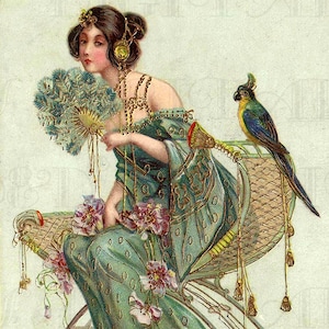 Rare Gorgeous Art Nouveau Lady VINTAGE Digital ILLUSTRATION. Digital DOWNLOAD