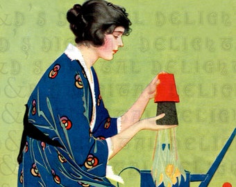 Potting A Plant. Art DECO Lady. GARDEN Vintage ILLUSTRATION. Vintage Coles Phillips Digital Download