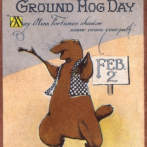 RARE Rare Rare GROUND HOG  Day Postcard. No Miss Fortune. Vintage Illustration. Ground Hog&#39;s Day DIgital Download.