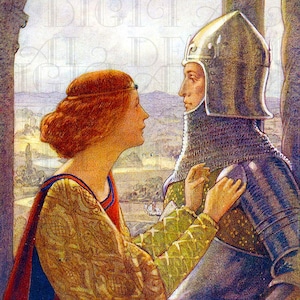 Prinzessin und ihr RITTER! Wunderschöne PRINZESSIN Vintage Märchen Digital Illustration. DIGITALER Download. Vintage Märchen Digitaldruck