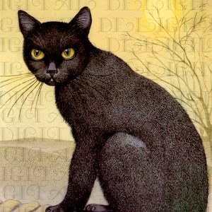 Beau chat NOIR ! Téléchargement numérique Halloween chat noir. TÉLÉCHARGEMENT numérique vintage d'illustration d'Halloween. Illustration vintage de chat noir