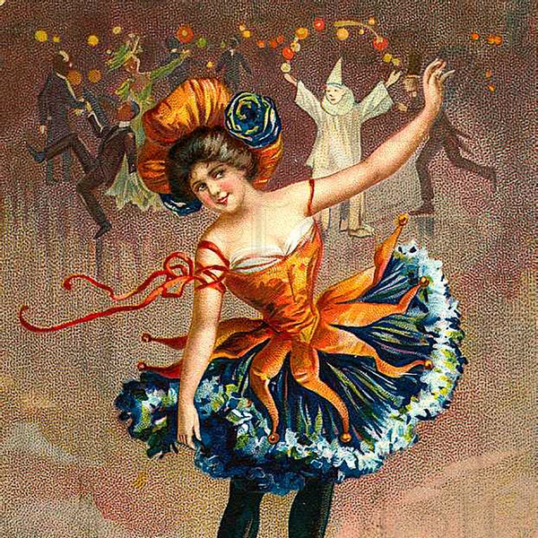 The BELLE of the Ball! Edwardian FLAPPER in Carnival Costume! Deco HALLOWEEN Vintage Illustration. Deco Digital Halloween Download