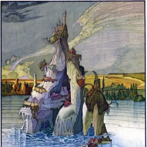 Art Deco Castle Illustration: Vintage Fairy Tale Digital Download