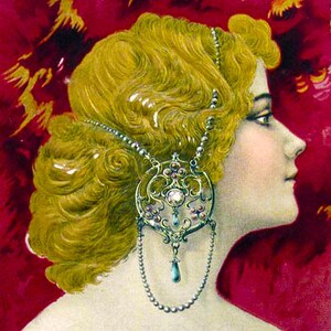 Stunning Jeweled Art Nouveau Lady! VINTAGE Digital ILLUSTRATION. Digital DOWNLOAD. Digital Print. Printable Art Nouveau Image.