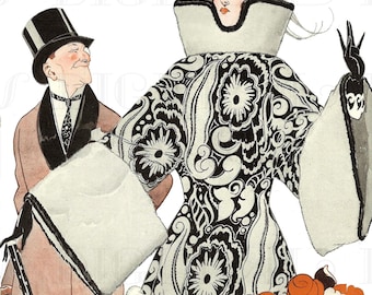 Magnificent Fur Coat.  Art Deco FRENCH FASHION Vintage Illustration. Fashion Digital Download